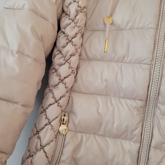 LAUNDRY BY SHELLI SEGAL Cream Beige Quilted Puffer Long Hooded Jacket - Picture 8 of 10
